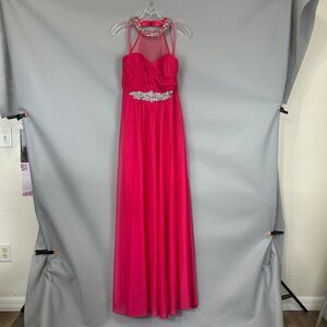 My Michelle Pink Prom Dress 15 Beaded Rhinestone Halter Formal Gown Long Pageant